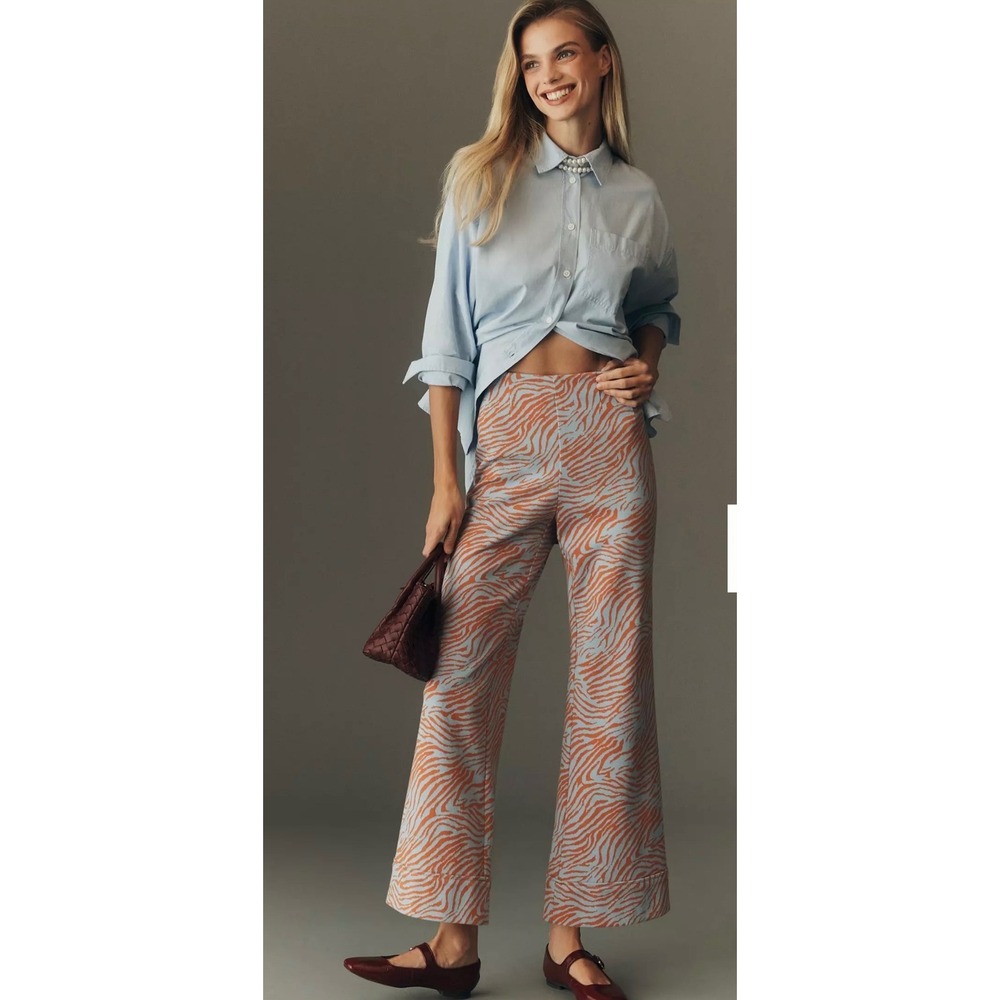 Maeve Anthropologie Zebra Print Wide Leg Pants Blue Orange High Rise XS